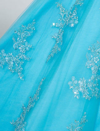 TWEED DRESS(ツイードドレス)のアクアブルーロングドレス・チュール|TB1714-ABLのスカート生地拡大画像です。