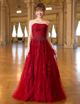 TWEED DRESS(ツイードドレス)のアッシュレッドロングドレス・チュール|TB1714-ARDの全身正面画像です。