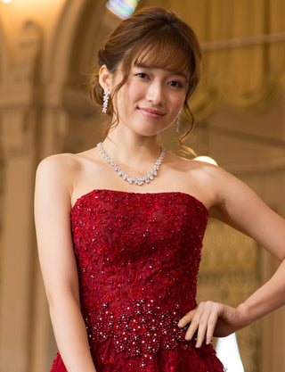 TWEED DRESS(ツイードドレス)のアッシュレッドロングドレス・チュール|TB1714-ARDの上半身正面画像です。