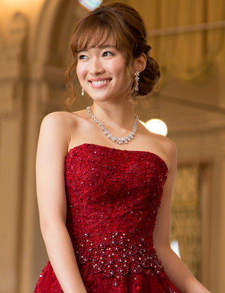 TWEED DRESS(ツイードドレス)のアッシュレッドロングドレス・チュール|TB1714-ARDの上半身正面画像です。