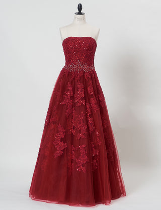 TWEED DRESS(ツイードドレス)のアッシュレッドロングドレス・チュール|TB1714-ARDのトルソー全身正面画像です。