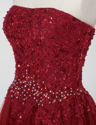 TWEED DRESS(ツイードドレス)のアッシュレッドロングドレス・チュール|TB1714-ARDのトルソー上半身斜め画像です。