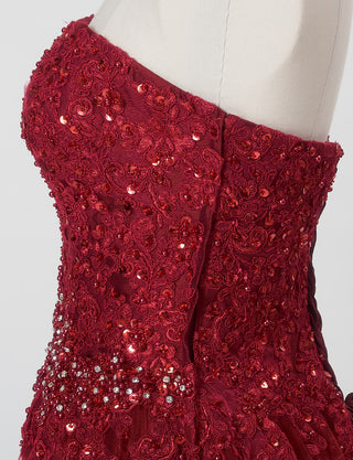 TWEED DRESS(ツイードドレス)のアッシュレッドロングドレス・チュール|TB1714-ARDのトルソー上半身側面画像です。