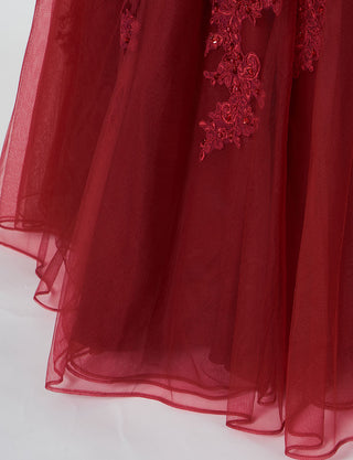 TWEED DRESS(ツイードドレス)のアッシュレッドロングドレス・チュール|TB1714-ARDのスカート裾拡大画像です。