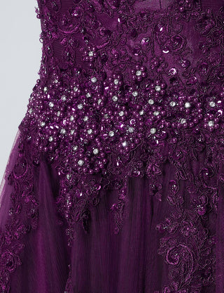 TWEED DRESS(ツイードドレス)のプラムロングドレス・チュール|TB1714-PMのウエストビジュ装飾拡大画像です。