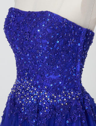 TWEED DRESS(ツイードドレス)のロイヤルブルーロングドレス・チュール|TB1714-RBLのトルソー上半身斜め画像です。