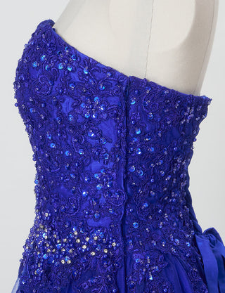 TWEED DRESS(ツイードドレス)のロイヤルブルーロングドレス・チュール|TB1714-RBLのトルソー上半身側面画像です。