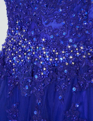 TWEED DRESS(ツイードドレス)のロイヤルブルーロングドレス・チュール|TB1714-RBLのウエストビジュ装飾拡大画像です。