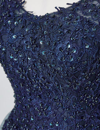 TWEED DRESS(ツイードドレス)のダークネイビーロングドレス・チュール|TB1719-DNYの上半身ビジュ装飾拡大画像です。