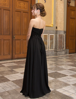 TWEED DRESS(ツイードドレス)のブラックロングドレス・シフォン|TB1721-BKの全身背面画像です。