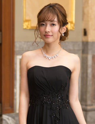 TWEED DRESS(ツイードドレス)のブラックロングドレス・シフォン|TB1721-BKの上半身正面画像です。