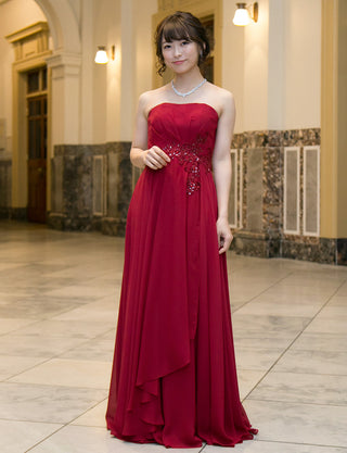 TWEED DRESS(ツイードドレス)のダークレッドロングドレス・シフォン|TB1721-DRDの全身正面画像です。