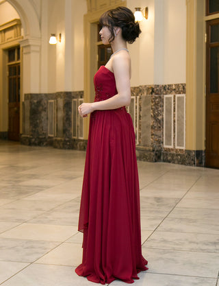 TWEED DRESS(ツイードドレス)のダークレッドロングドレス・シフォン|TB1721-DRDの全身側面画像です。
