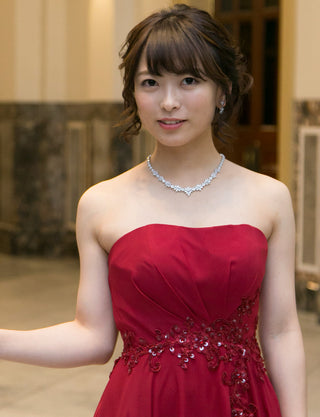 TWEED DRESS(ツイードドレス)のダークレッドロングドレス・シフォン|TB1721-DRDの上半身正面画像です。