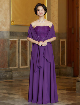 TWEED DRESS(ツイードドレス)のダークパープルロングドレス・シフォン|TB1722-DPEの全身正面ストール着用画像です。