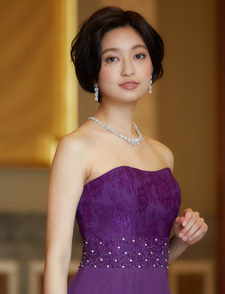 TWEED DRESS(ツイードドレス)のダークパープルロングドレス・シフォン|TB1722-DPEの上半身斜め画像です。