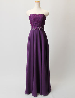 TWEED DRESS(ツイードドレス)のダークパープルロングドレス・シフォン|TB1722-DPEのトルソー全身正面画像です。