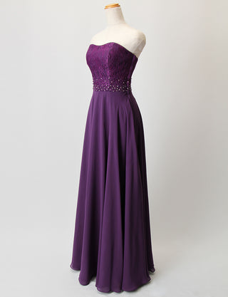 TWEED DRESS(ツイードドレス)のダークパープルロングドレス・シフォン|TB1722-DPEのトルソー全身斜め画像です。