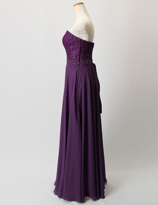 TWEED DRESS(ツイードドレス)のダークパープルロングドレス・シフォン|TB1722-DPEのトルソー全身側面画像です。