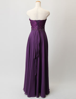 TWEED DRESS(ツイードドレス)のダークパープルロングドレス・シフォン|TB1722-DPEのトルソー全身背面画像です。