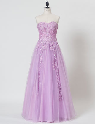 TWEED DRESS(ツイードドレス)のラベンダーロングドレス・チュール|TB1723-LVのトルソー全身正面画像です。
