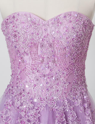 TWEED DRESS(ツイードドレス)のラベンダーロングドレス・チュール|TB1723-LVのトルソー上半身正面画像です。