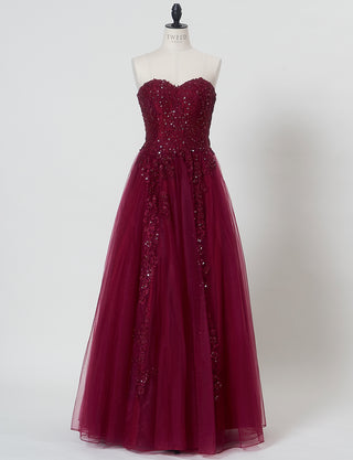 TWEED DRESS(ツイードドレス)のレッドブラックロングドレス・チュール|TB1723-RBKのトルソー全身正面画像です。