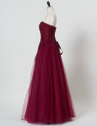 TWEED DRESS(ツイードドレス)のレッドブラックロングドレス・チュール|TB1723-RBKのトルソー全身側面画像です。