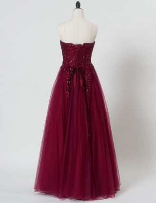 TWEED DRESS(ツイードドレス)のレッドブラックロングドレス・チュール|TB1723-RBKのトルソー全身背面画像です。