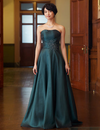 TWEED DRESS(ツイードドレス)のグリーンブラックロングドレス・タフタ|TH1432-1-GNBKの全身正面画像です。