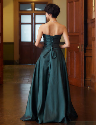 TWEED DRESS(ツイードドレス)のグリーンブラックロングドレス・タフタ|TH1432-1-GNBKの全身背面画像です。