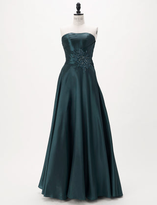 TWEED DRESS(ツイードドレス)のグリーンブラックロングドレス・タフタ|TH1432-1-GNBKのトルソー全身正面画像です。