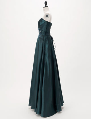 TWEED DRESS(ツイードドレス)のグリーンブラックロングドレス・タフタ|TH1432-1-GNBKのトルソー全身側面画像です。