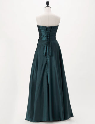 TWEED DRESS(ツイードドレス)のグリーンブラックロングドレス・タフタ|TH1432-1-GNBKのトルソー全身背面画像です。