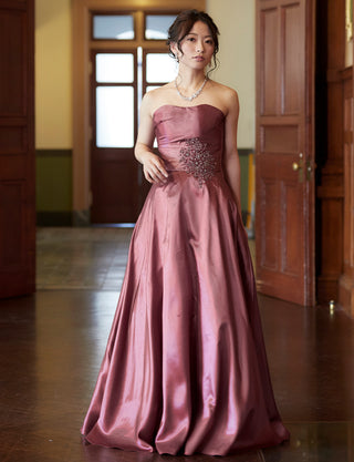 TWEED DRESS(ツイードドレス)のピンクローズロングドレス・タフタ|TH1432-1-PKRの全身正面画像です。