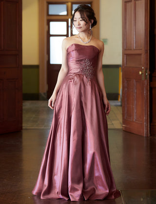 TWEED DRESS(ツイードドレス)のピンクローズロングドレス・タフタ|TH1432-1-PKRの全身正面画像です。