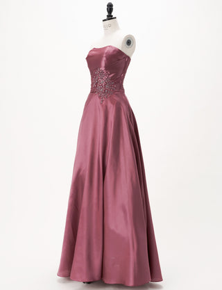TWEED DRESS(ツイードドレス)のピンクローズロングドレス・タフタ|TH1432-1-PKRのトルソー全身斜め画像です。