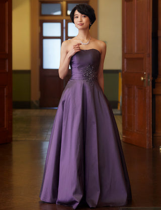 TWEED DRESS(ツイードドレス)のプラムロングドレス・タフタ|TH1432-1-PMの全身正面画像です。