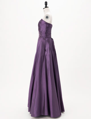 TWEED DRESS(ツイードドレス)のプラムロングドレス・タフタ|TH1432-1-PMのトルソー全身側面画像です。