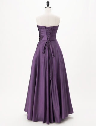 TWEED DRESS(ツイードドレス)のプラムロングドレス・タフタ|TH1432-1-PMのトルソー全身背面画像です。