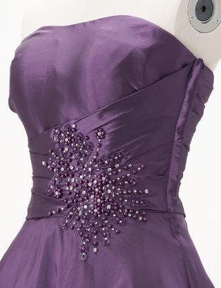 TWEED DRESS(ツイードドレス)のプラムロングドレス・タフタ|TH1432-1-PMのトルソー上半身斜め画像です。