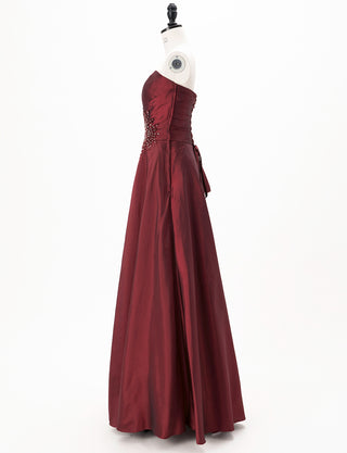 TWEED DRESS(ツイードドレス)のレッドブラックロングドレス・タフタ|TH1432-1-RBKのトルソー全身側面画像です。