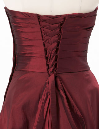 TWEED DRESS(ツイードドレス)のレッドブラックロングドレス・タフタ|TH1432-1-RBKのトルソー上半身背面画像です。