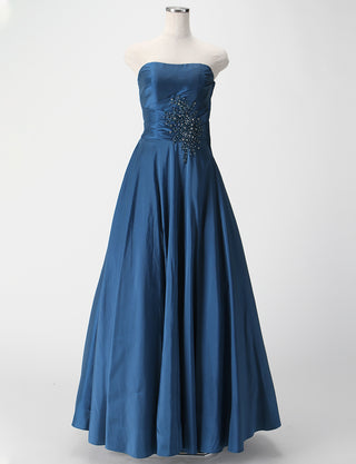 TWEED DRESS(ツイードドレス)のディープブルーロングドレス・タフタ|TH1432-DBLのトルソー全身正面画像です。