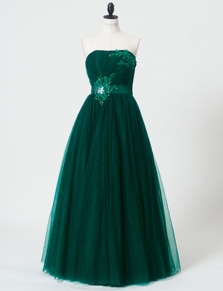 TWEED DRESS(ツイードドレス)のボトルグリーンロングドレス・チュール|TH1454-BGNのトルソー全身正面画像です。