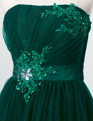 TWEED DRESS(ツイードドレス)のボトルグリーンロングドレス・チュール|TH1454-BGNのトルソー上半身正面画像です。