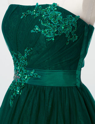 TWEED DRESS(ツイードドレス)のボトルグリーンロングドレス・チュール|TH1454-BGNのトルソー上半身斜め画像です。