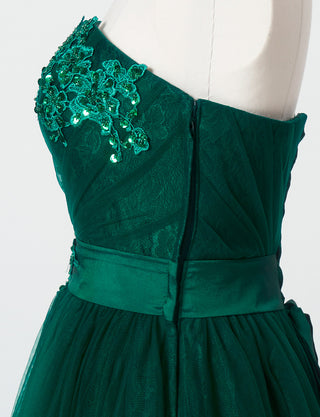 TWEED DRESS(ツイードドレス)のボトルグリーンロングドレス・チュール|TH1454-BGNのトルソー上半身側面画像です。