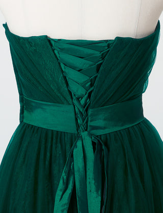 TWEED DRESS(ツイードドレス)のボトルグリーンロングドレス・チュール|TH1454-BGNのトルソー上半身背面画像です。