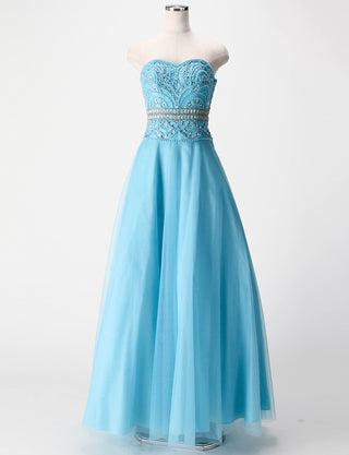 TWEED DRESS(ツイードドレス)のアイスブルーロングドレス・チュール|TM1602-IBLのトルソー全身正面画像です。